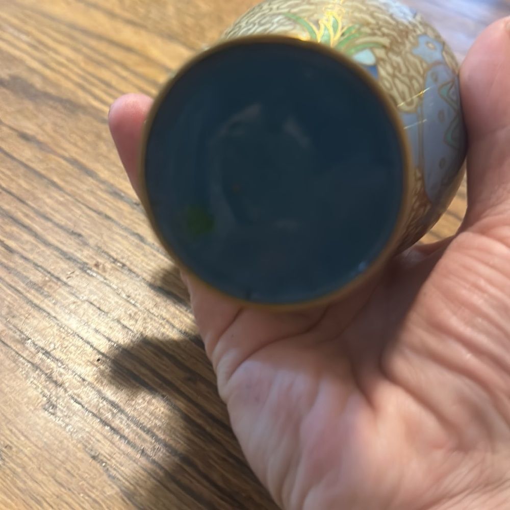 Antique Brass Painted Cloisonné 5” Vase - Picture 6 of 8